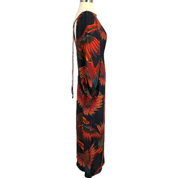 Farm Rio Arabesque Toucans Open Back Midi Dress in Multi Size S Long Sleeve - Picture 5 of 12